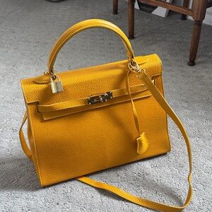 Structured Top-Handle Satchel in Bright Yellow with Gold Hardware